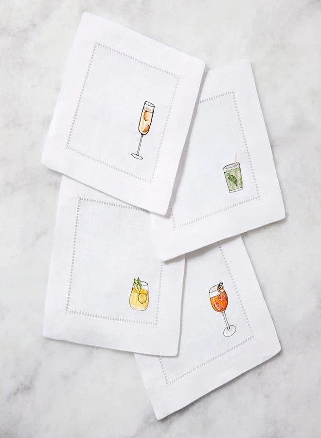 Sferra Aperitivo Embroidered Linen Cocktail Napkins (6x6), Set of Four - Image 1