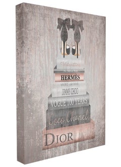 Stupell Industries The Stupell Home Decor Collection Book Stack Heels Metallic Pink Stretched Canvas Wall Art Multicolor  - Image 1