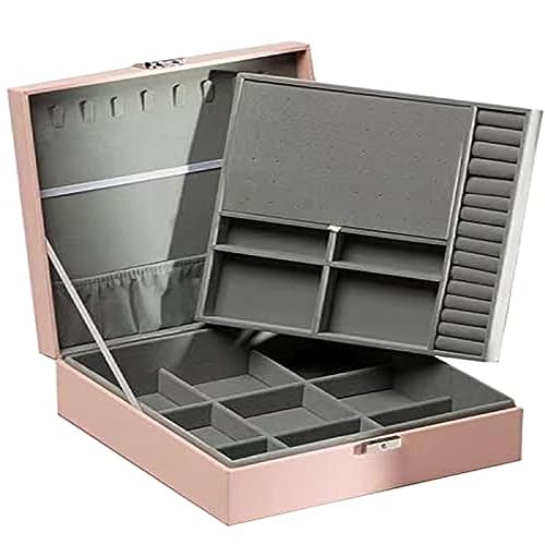 KRESHU Stylish 2 Layer PU-Leather Jewelry Box | Large Capacity Travel Safe Storage Organizer | Case with Removable Tray for Woman’s/Girl’s Necklaces, Earrings, Rings, Bracelets, Bangles (PINK) - Image 1