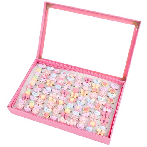 SOTOGO ONEST 100 Pieces Little Cute Rings Jewelry Rings Pretend Play Ring and Dress up Ring Gift - Image 1