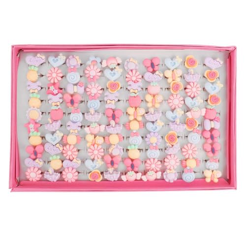 SOTOGO ONEST 100 Pieces Little Cute Rings Jewelry Rings Pretend Play Ring and Dress up Ring Gift - Image 5