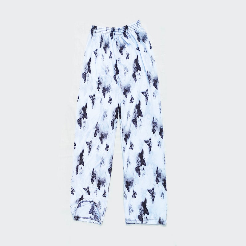 Cross-border Fashion Ink Butterfly National Style Casual Pants Womens New Chinese Style Loose Wide Leg Loose Summer New Ankle-length Pants Ink butterfly ice silk nine-point straight floral pants 