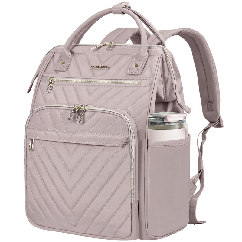 VANKEAN 17 Inch Laptop Backpack for Women Men Fashion Computer Work Bag, Large Capacity Waterproof Backpack with USB Port & RFID Pockets, College Daypack Business Travel Backpack, Light Dusty Pink - Image 1