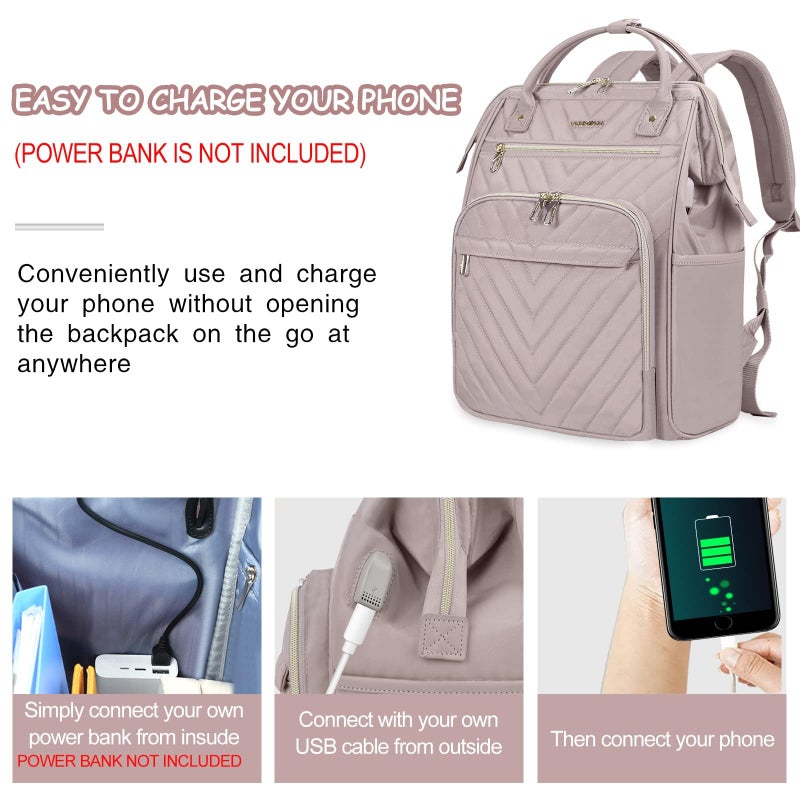 VANKEAN 17 Inch Laptop Backpack for Women Men Fashion Computer Work Bag, Large Capacity Waterproof Backpack with USB Port & RFID Pockets, College Daypack Business Travel Backpack, Light Dusty Pink - Image 3