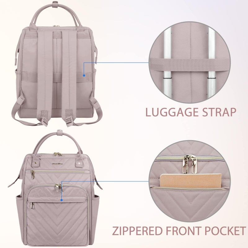 VANKEAN 17 Inch Laptop Backpack for Women Men Fashion Computer Work Bag, Large Capacity Waterproof Backpack with USB Port & RFID Pockets, College Daypack Business Travel Backpack, Light Dusty Pink - Image 4