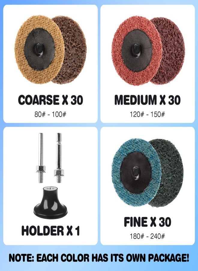 Rolokit 92PCS 2 Inch Quick Change Sanding Discs Set:90PCS Surface Conditioning Pneumatic/Die Grinder Sanding Discs with 1/4" Roll Lock Holder Pad for Metal Strip Clean Polish Burr Finish (Fine Medium Coarse) - Image 2