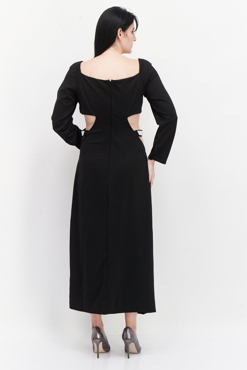 Yaura Women Plus Size Cut Out Crystal Strap Maxi Dress, Black - Image 4