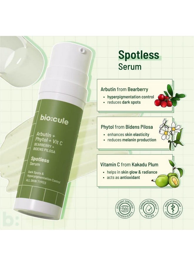 Biocule Spotless Vitamin C Face Serum Arbutin Phytol & Vitamin C From Bearberry Bidens Pilosa & Kakadu Plum For Hyperpigmentation Dark Spots Freckles & Blemishes Light Gel For All Skin Types 15Ml  - Image 3