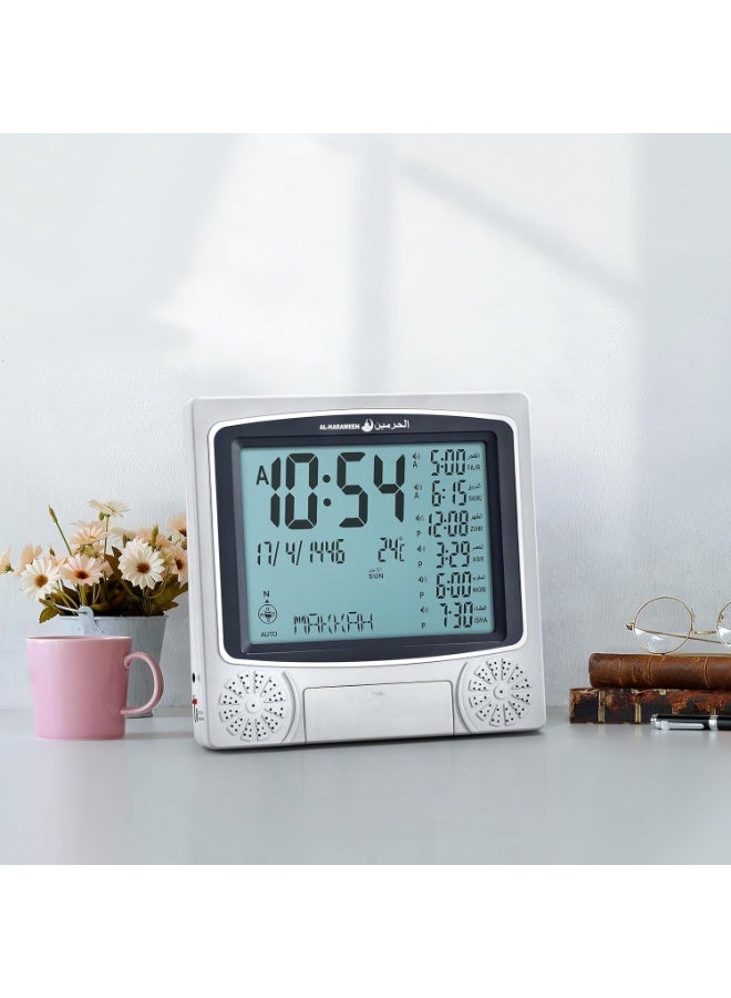 Digital Azan Table Alarm Clock Silver/Black 22.5x21.5cm  - Image 2