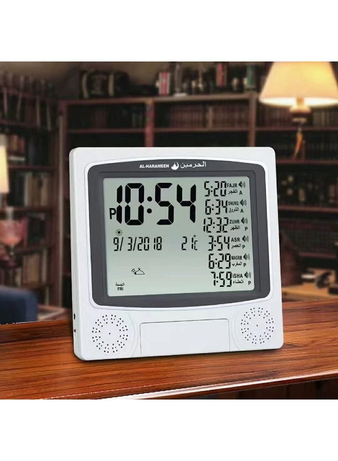 Digital Azan Table Alarm Clock Silver/Black 22.5x21.5cm  - Image 4