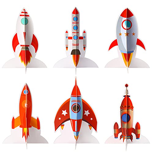Yewong 6 Pieces Outer Space 3D Table Centerpiece Blast Off Spaceship Rocket Paper Cutout Table Topper for Outer Space Party Decoration Birthday Baby Shower Supplies - Image 1