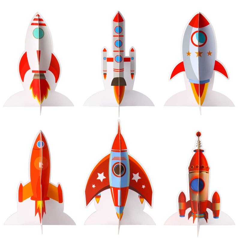 Yewong 6 Pieces Outer Space 3D Table Centerpiece Blast Off Spaceship Rocket Paper Cutout Table Topper for Outer Space Party Decoration Birthday Baby Shower Supplies - Image 2