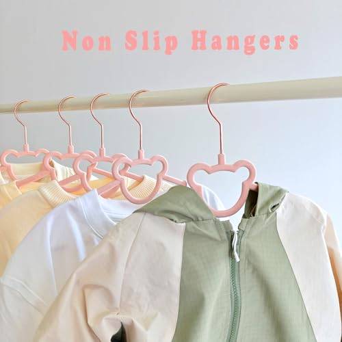 BGRQRIQ 30 Pack Pink Velvet Kids Clothes Hangers - 12.6in for Ages 4-10, with Cute Bear, Rotating Rose Gold Hook, Non-Slip, Space-Saving Slim Felt Hangers for Toddler Coats, Jackets, Dresses - Image 4