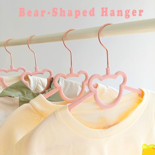 BGRQRIQ 30 Pack Pink Velvet Kids Clothes Hangers - 12.6in for Ages 4-10, with Cute Bear, Rotating Rose Gold Hook, Non-Slip, Space-Saving Slim Felt Hangers for Toddler Coats, Jackets, Dresses - Image 3