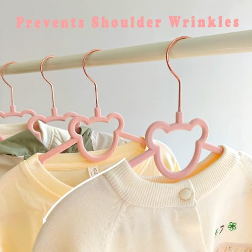 BGRQRIQ 30 Pack Pink Velvet Kids Clothes Hangers - 12.6in for Ages 4-10, with Cute Bear, Rotating Rose Gold Hook, Non-Slip, Space-Saving Slim Felt Hangers for Toddler Coats, Jackets, Dresses - Image 5