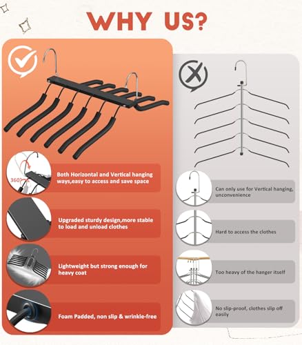 HUITEM Clothes Hangers Space Saving Hangers, 6 Tier Non Slip Shirt Hangers with Foam Padding, Space Saving Coat Hanger Closet Organizers and Storage for Shirts, Sweaters, T-Shirts, Jackets, 2 Pack - Image 5