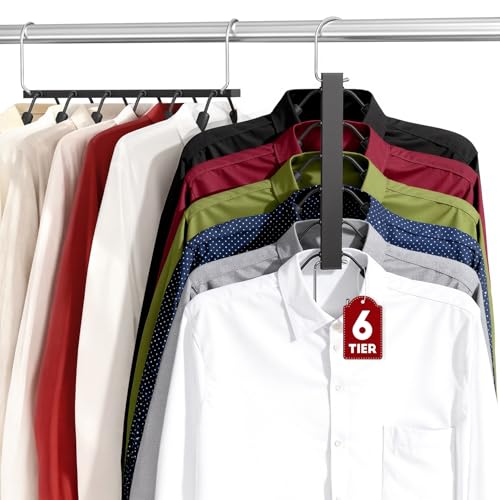 HUITEM Clothes Hangers Space Saving Hangers, 6 Tier Non Slip Shirt Hangers with Foam Padding, Space Saving Coat Hanger Closet Organizers and Storage for Shirts, Sweaters, T-Shirts, Jackets, 2 Pack - Image 1