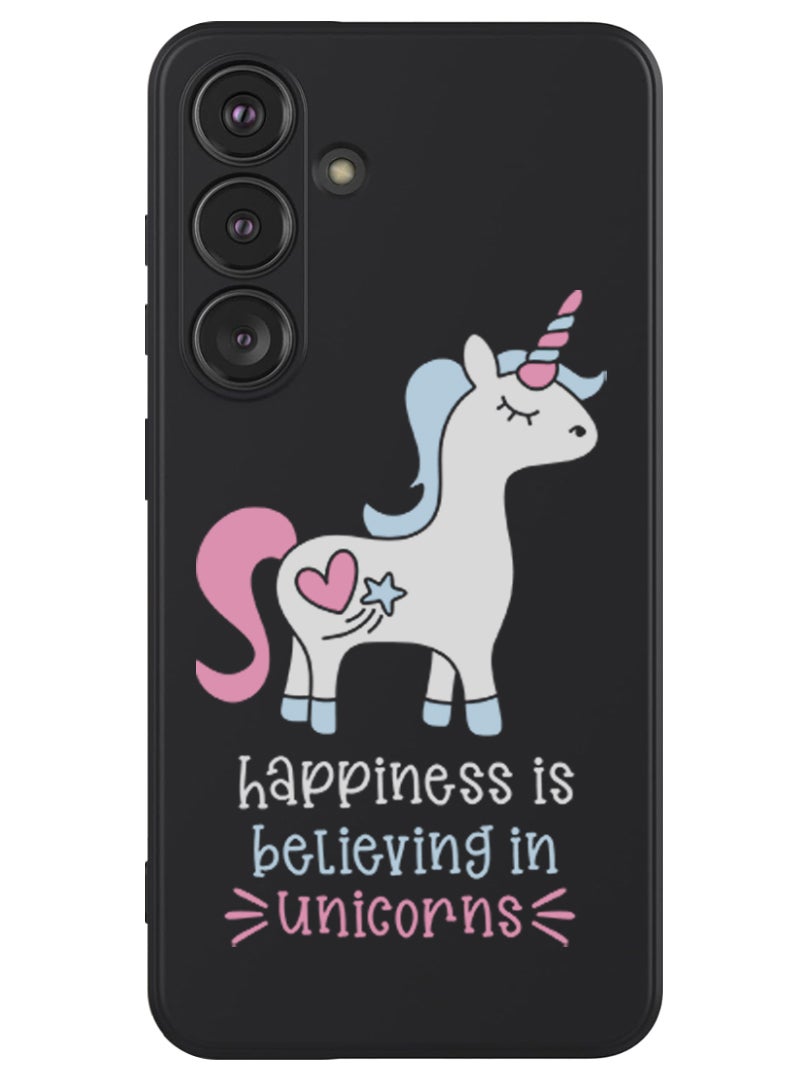 Theodor Protective Slim Fit Case Liquid Silicone Cover with Full Body Protection Anti-Scratch Shockproof Case For Samsung Galaxy S24 Plus (Black) - Happiness is believing in Unicorns - Image 1