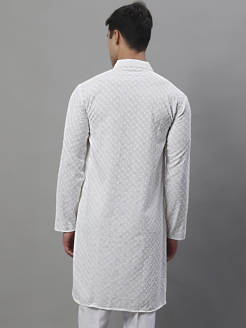 Jompers Men's Chikankari Embroidered and Sequence Kurtas Only (White, S) - Image 2