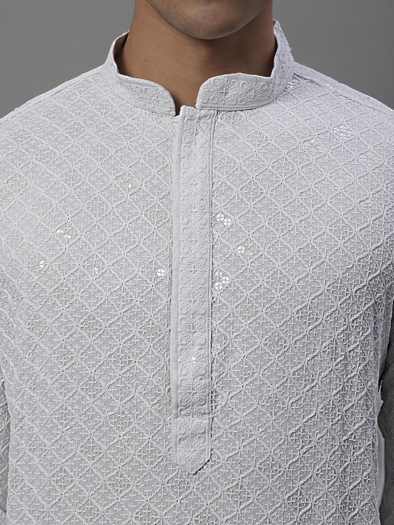 Jompers Men's Chikankari Embroidered and Sequence Kurtas Only (White, S) - Image 5