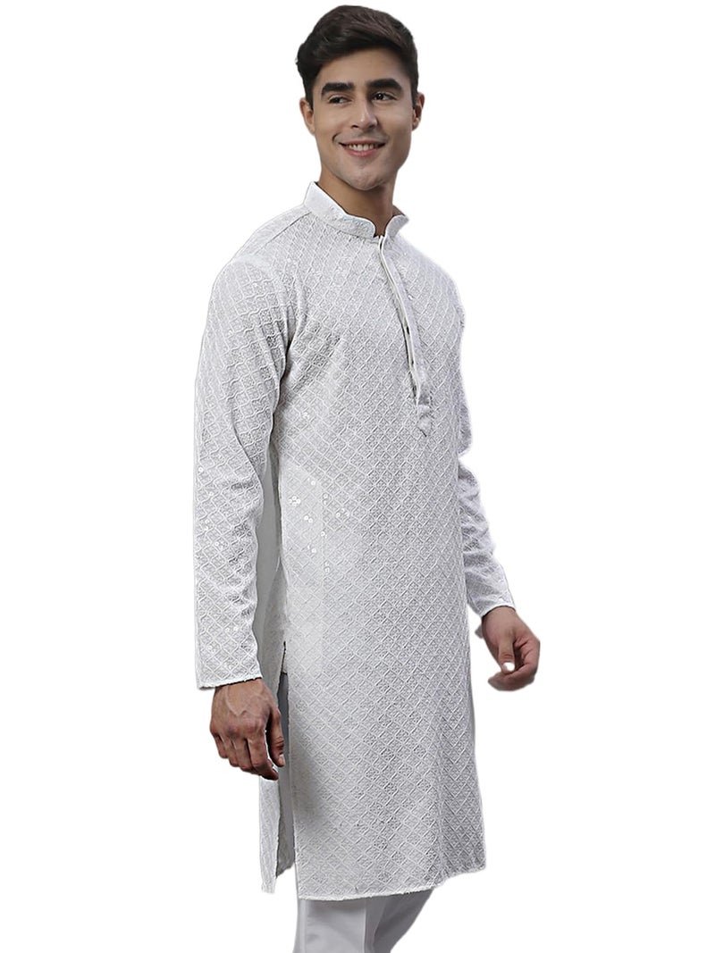 Jompers Men's Chikankari Embroidered and Sequence Kurtas Only (White, S) - Image 1