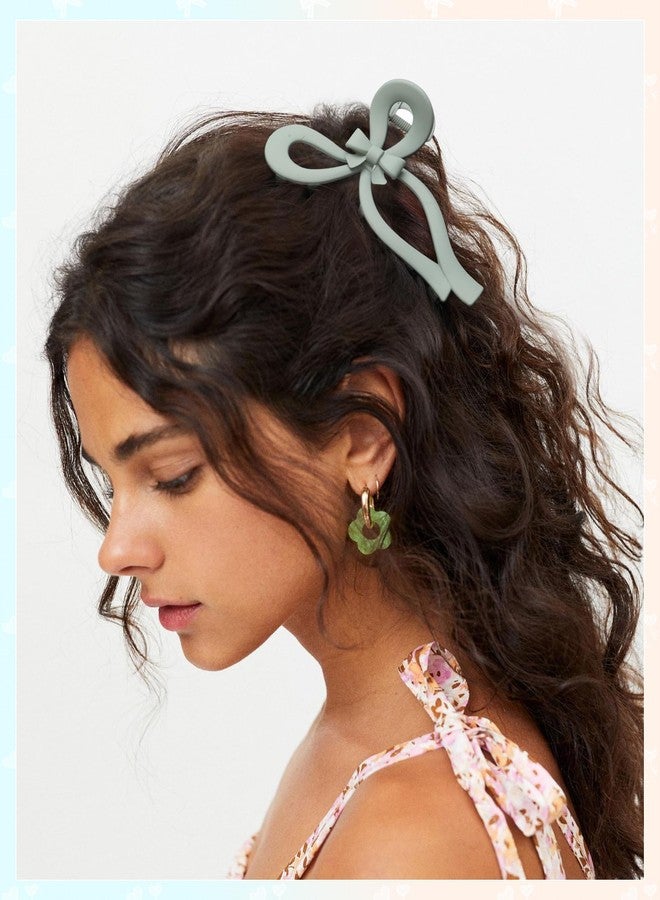 AWAYTR 4 PCS Bow Hair Clips for Women Bow Claw Clip 5" Large Hair Claw Clips for Thick and Long Hair Cute Bows Jaw Clip (Pink + Blue + Green + Dark Apricot) - Image 4