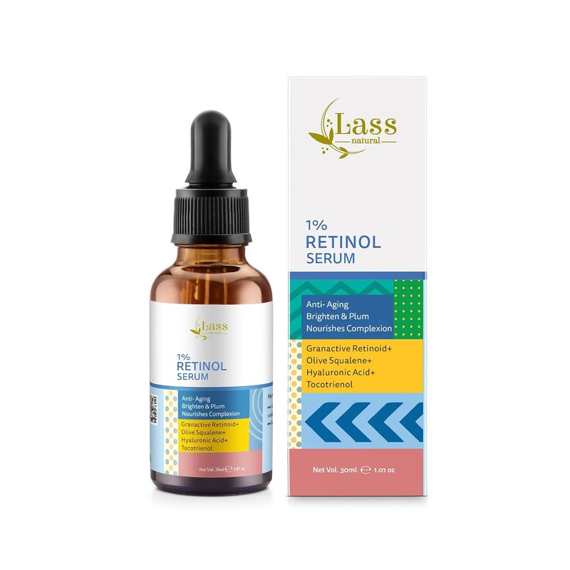 Lass Natural 1 Retinol Face Serum for Improve Fine Line Brightening Glowing Skin and Deep Nourishment Repair and Revive Aging Skin30ml - Image 1