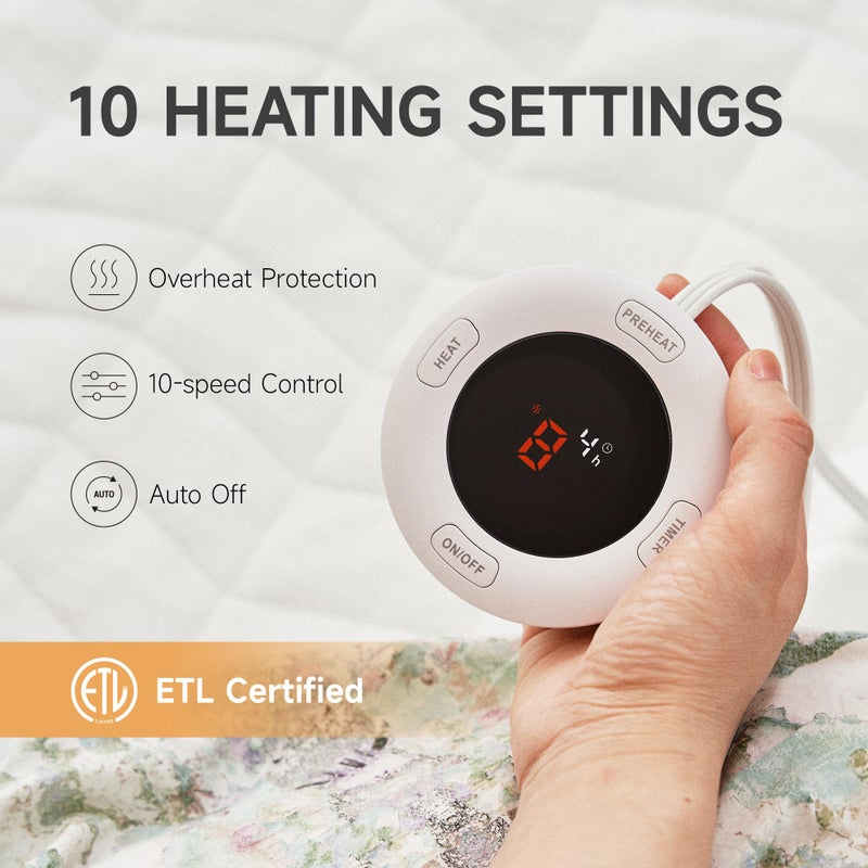 Templewet Electric Mattress Pad Queen Size 60"x80"- Electric Mattress Pad Dual Control with 10 Heat Settings & 10 Hour Auto Off,Fit up to 18" Deep Pocket,ETL - Image 2