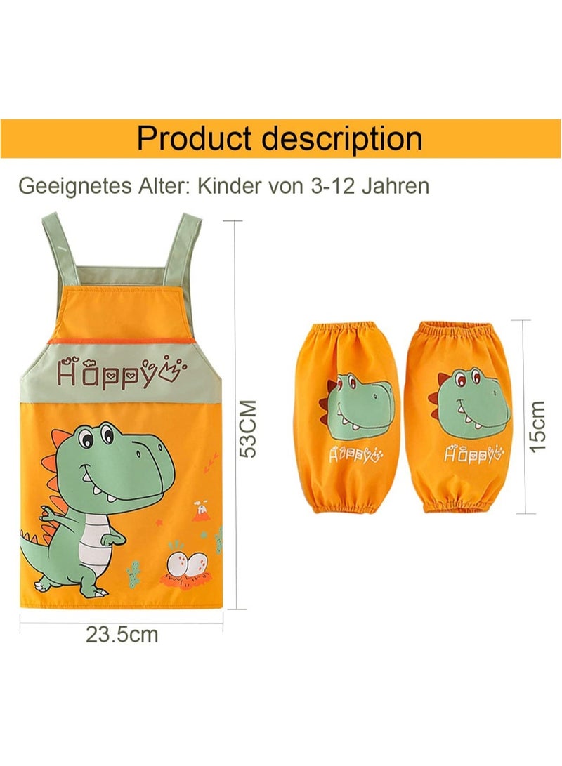 Excefore Children's Dinosaur Apron, Kids Art Aprons with Pocket Adjustable Waterproof for Home Cooking Baking Painting Artists Apron Kichen Feeding Smock Boys Girls Chef Baking - Image 2