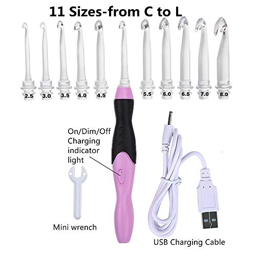 Yarniss Lighted Crochet Hooks Set - 11 Sizes Light Up Crochet Hooks with Case,Rechargeable Crochet Hook with Light,2.5mm to 8mm - Image 4