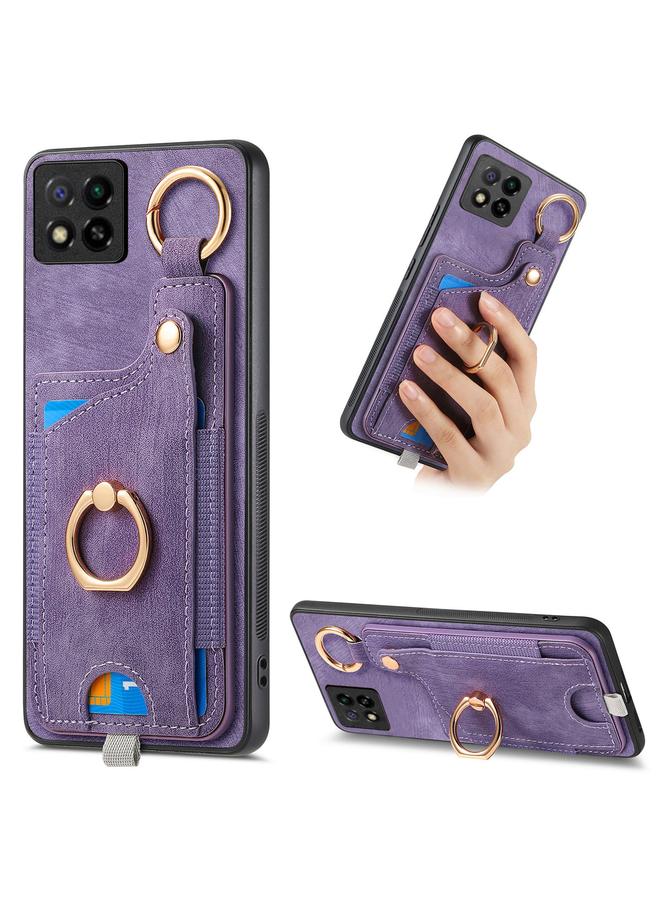 S-TOP Case For Redmi 9C Retro Skin-feel Ring Card Bag Phone Case with Hang Loop - Image 1