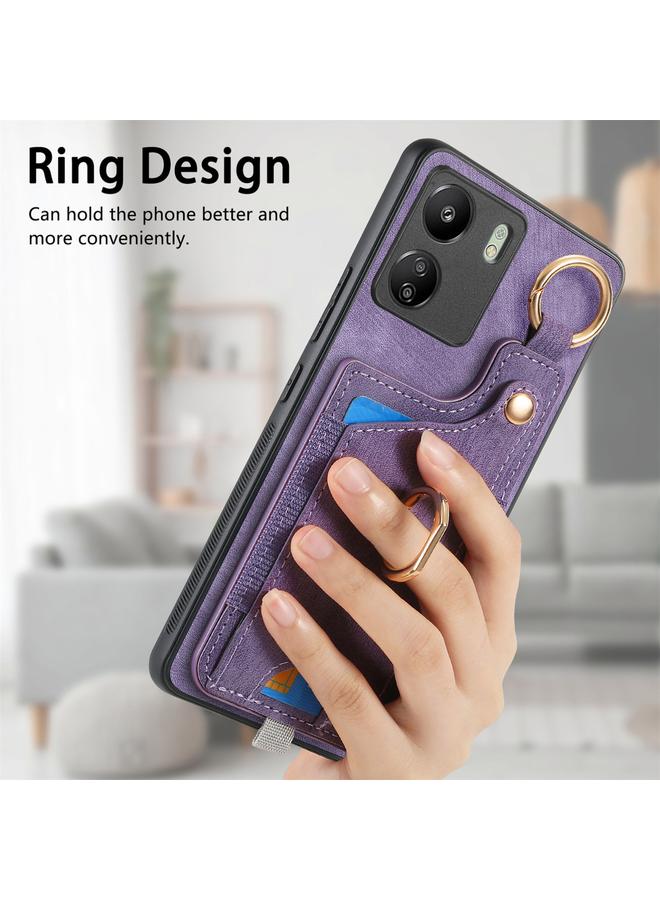 S-TOP Case For Redmi 9C Retro Skin-feel Ring Card Bag Phone Case with Hang Loop - Image 5
