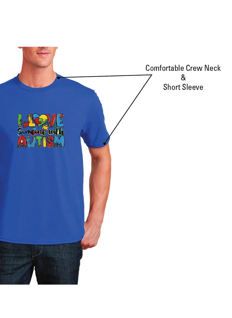 PRINTSHOP4ME - Autism Awareness Adult T-Shirt for Mens - Round Neck Short Sleeve Cotton T-Shirt - Men's T-Shirt for Autism Acceptance - Puzzle Piece Awareness Tshirt - Image 1