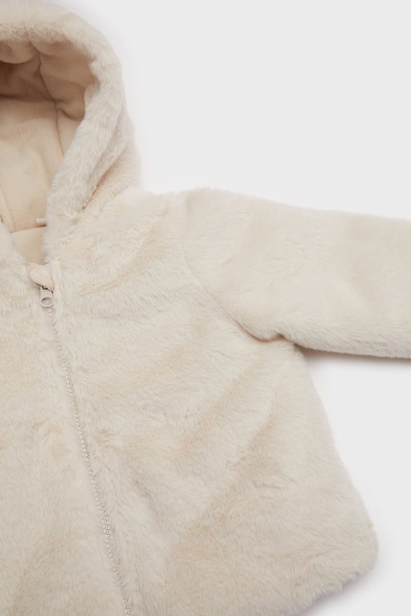 DeFacto Beige BabyGirl Baby Girl Hooded Zippered Plush Jacket Casual - Image 2