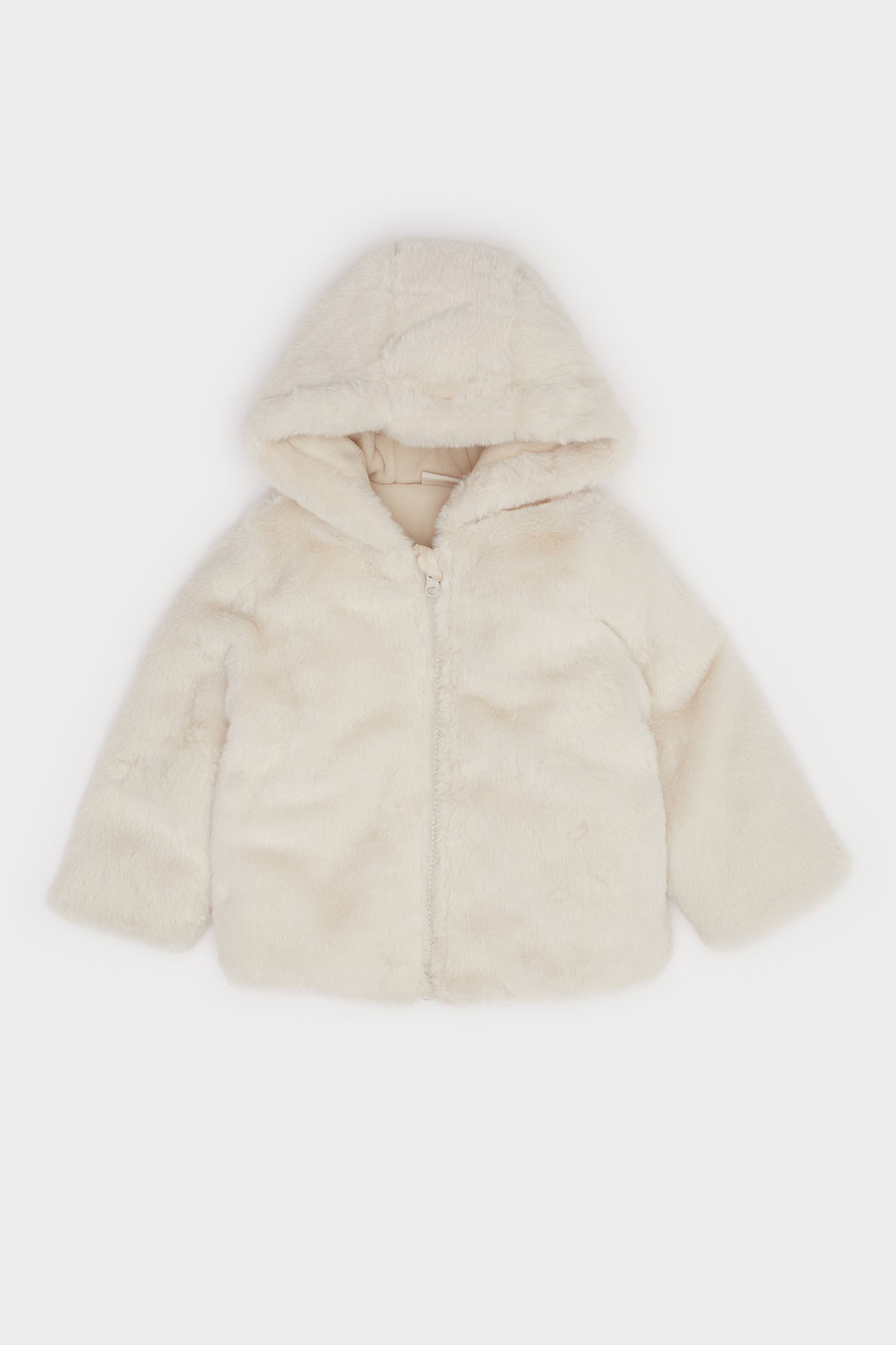 Beige BabyGirl Baby Girl Hooded Zippered Plush Jacket Casual