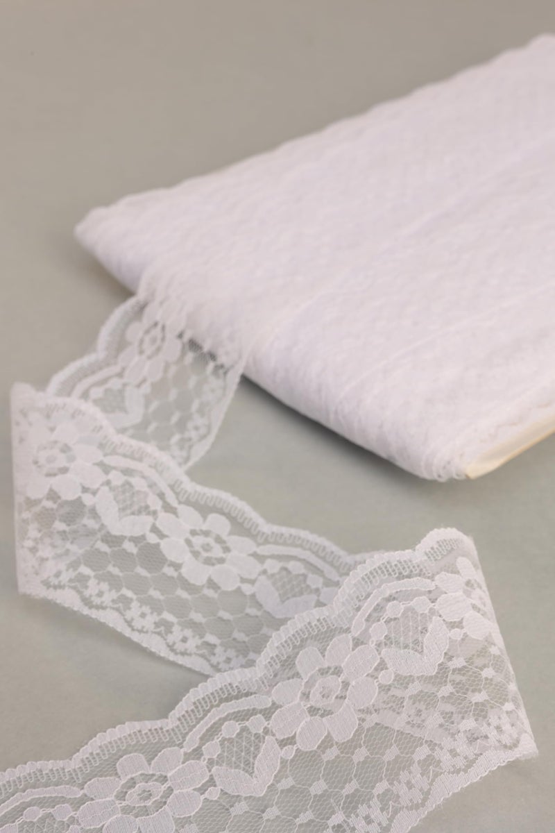 DIVERTS Soft Lightweight Nylon Lace and Border Material Dyeable, Net Ribbon for Wedding Invitation Card, Curtain, Tablecloth Slipcover, Sofa Cover Dupattas, Saree Suit Borders, 10 Mtr x 5CM (White B) - Image 1