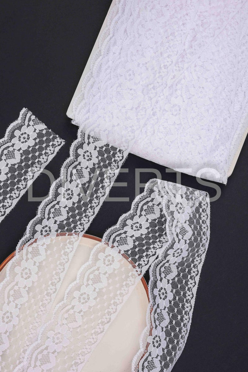 DIVERTS Soft Lightweight Nylon Lace and Border Material Dyeable, Net Ribbon for Wedding Invitation Card, Curtain, Tablecloth Slipcover, Sofa Cover Dupattas, Saree Suit Borders, 10 Mtr x 5CM (White B) - Image 5