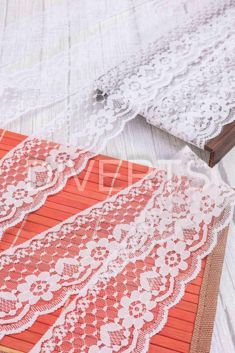 DIVERTS Soft Lightweight Nylon Lace and Border Material Dyeable, Net Ribbon for Wedding Invitation Card, Curtain, Tablecloth Slipcover, Sofa Cover Dupattas, Saree Suit Borders, 10 Mtr x 5CM (White B) - Image 4