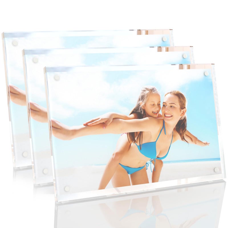 HELPLEX Picture Frames  3 Pack 6x8 inch Acrylic Picture Frame Clear 6 x 8 Photo Frames Magnetic Picture Frames Ready for Tabletop Display  Effectively Protect Photos from Fading and Yellowing - Image 1