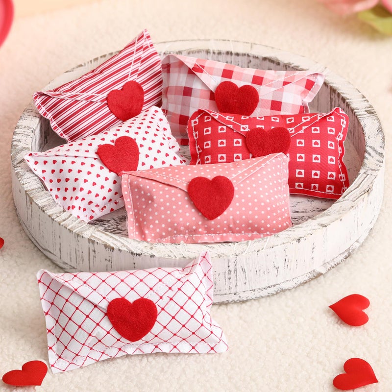 KORMMCO Valentines Ornaments Fabric Heart Envelope - 6PCS Red Pink Valentine Envelope Decorations for Wedding Party, Farmhouse Tiered Tray Anniversary Decorations - Image 1