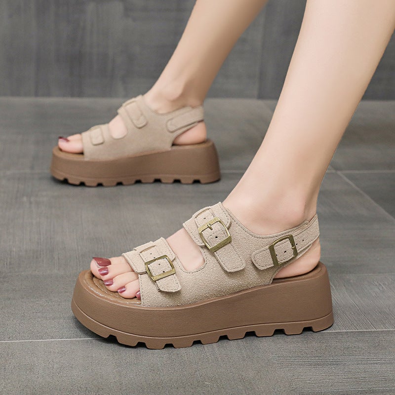 Retro Belt Buckle Sandals for Girls to Wear Outside in Spring and Summer, New Fashionable and High-End Two-Wear Sandals and Slippers Off-white