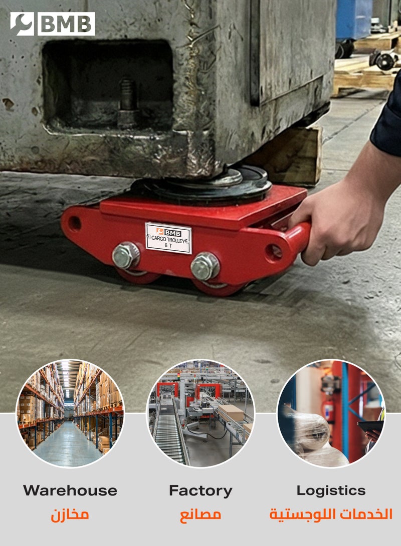 BMB tools 6Ton Industrial Machinery Mover with 360° Rotation Cap Dolly Skate - 4 Wheels, 13,200lbs - Heavy-Duty Machine Equipment Cargo Trolley with Easy Handling - for Warehouse, Factory & Logistics Use - Image 5