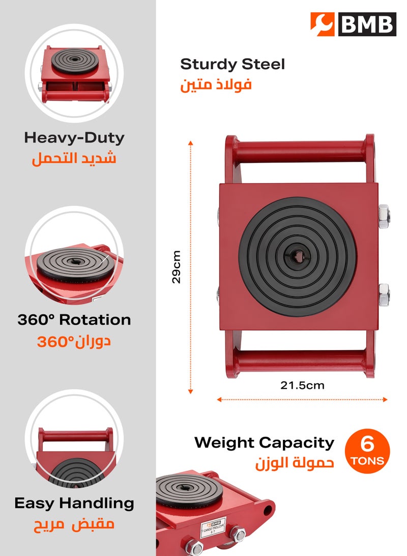 BMB tools 6Ton Industrial Machinery Mover with 360° Rotation Cap Dolly Skate - 4 Wheels, 13,200lbs - Heavy-Duty Machine Equipment Cargo Trolley with Easy Handling - for Warehouse, Factory & Logistics Use - Image 2