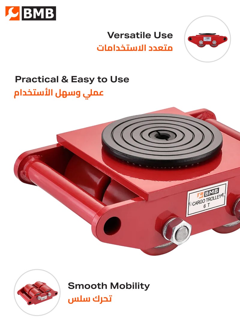 BMB tools 6Ton Industrial Machinery Mover with 360° Rotation Cap Dolly Skate - 4 Wheels, 13,200lbs - Heavy-Duty Machine Equipment Cargo Trolley with Easy Handling - for Warehouse, Factory & Logistics Use - Image 3