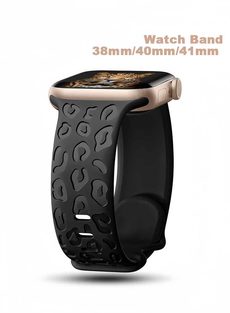 Apple Watch Band, Comfort for Everyday Wear (38mm/40mm/41mm), Fashionable Premium Black Leopard 1 Piece - Image 1