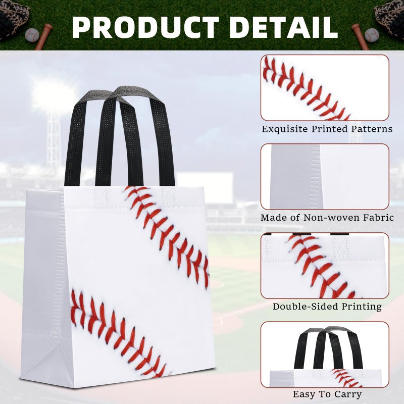 KERINGO 24 PCS Baseball Gift Bags Sports Party Favor with Handles Reusable Baseball Goodie Snack Favor Bag Non Woven Party Favor Bags for Sports Birthday Supplies - Image 3