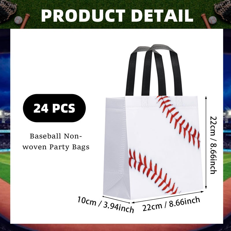 KERINGO 24 PCS Baseball Gift Bags Sports Party Favor with Handles Reusable Baseball Goodie Snack Favor Bag Non Woven Party Favor Bags for Sports Birthday Supplies - Image 2