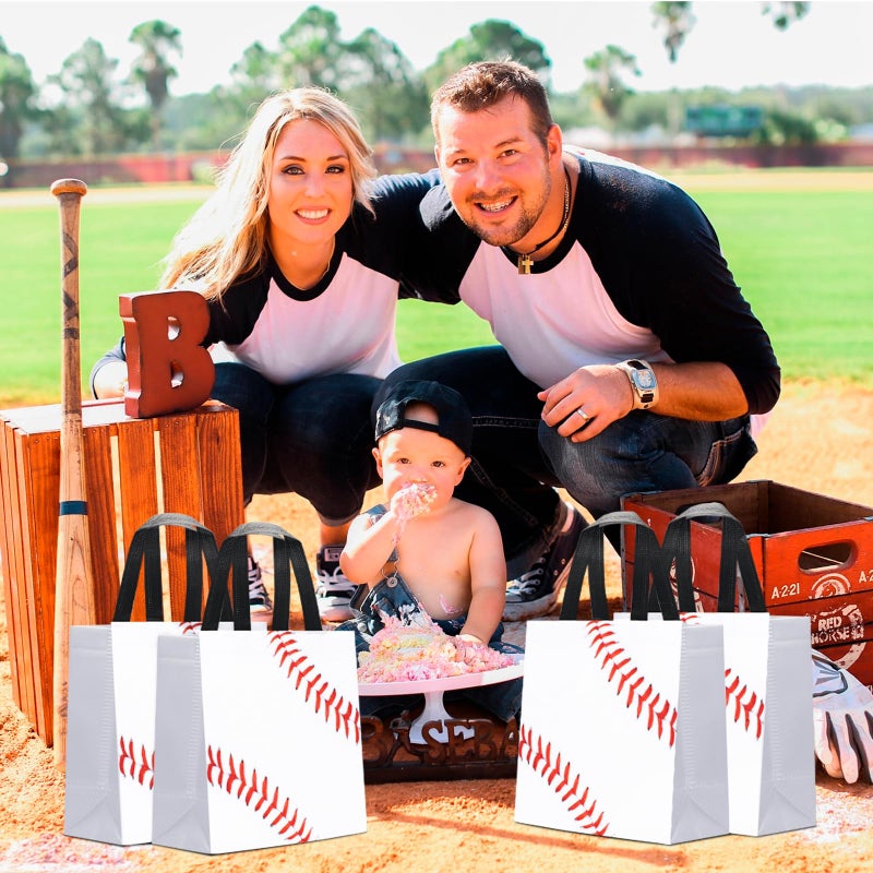 KERINGO 24 PCS Baseball Gift Bags Sports Party Favor with Handles Reusable Baseball Goodie Snack Favor Bag Non Woven Party Favor Bags for Sports Birthday Supplies - Image 5