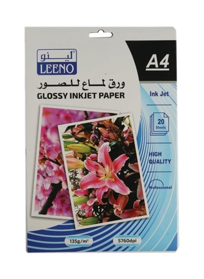 LEENO 20 Sheet A4 Inkjet Printing Glossy Photo Paper Of 135gsm Thickness  - Image 1