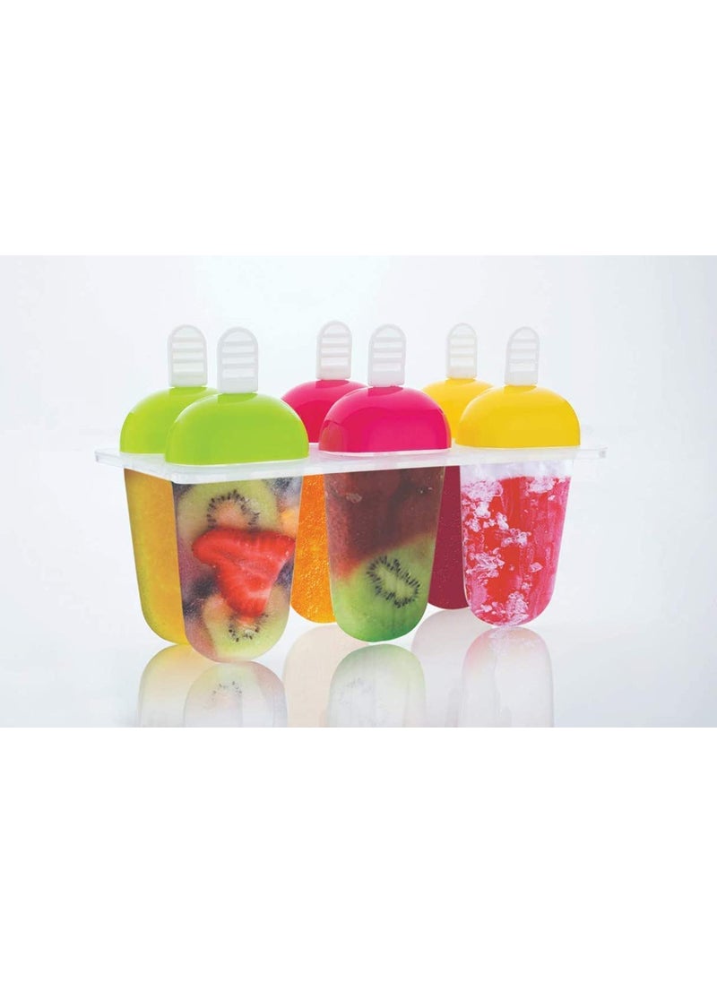 DECODAZZ - Ice Candy Kulfi Maker Mould ice Stick Trays Classic Reusable Ice Pop Mold Frozen Ice Cream Mould Tray of 6 Candy with Reusable Stick Set of 1pc Multicolor - Image 1